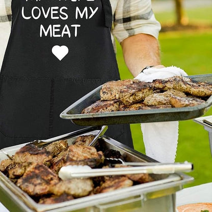 Rosoz Funny BBQ Black Chef Aprons for Men, Adjustable Kitchen Cooking Aprons for Men, Dad, Husband - Birthday, Father's Day