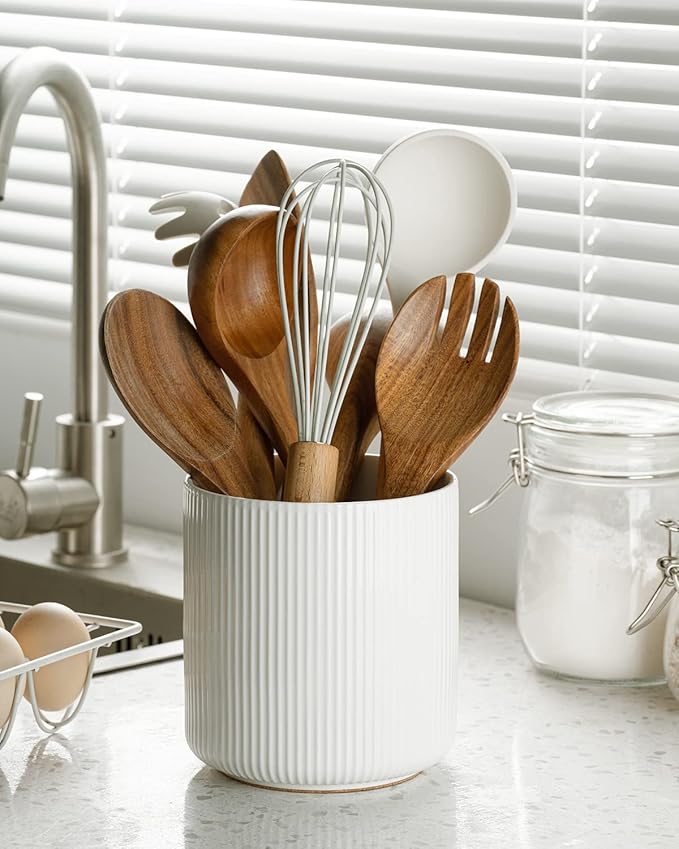 getstar Large Utensil Holder for Kitchen Counter, 5.6" Vintage Ceramic Utensils Crocks Utensil Organizer for Spatula Farmhouse Kitchen Decor - Image 6