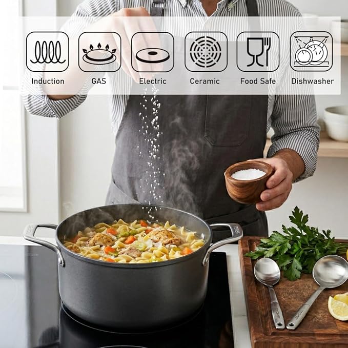 TECHEF - Onyx Collection - 5-quart Soup Pot with Glass Lid, coated with New Teflon Platinum Non-Stick Coating (PFOA Free) (5-quart)