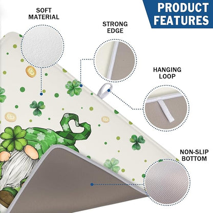 St Patrick's Day Gnome Dish Drying Mat for Kitchen Counter,Inch Lucky Shamrock Gold Coin Drying Mat 18 x 24 Inch with Absorbent Reversible Microfiber Dish Drying Pad for Coffee Bar - Image 3