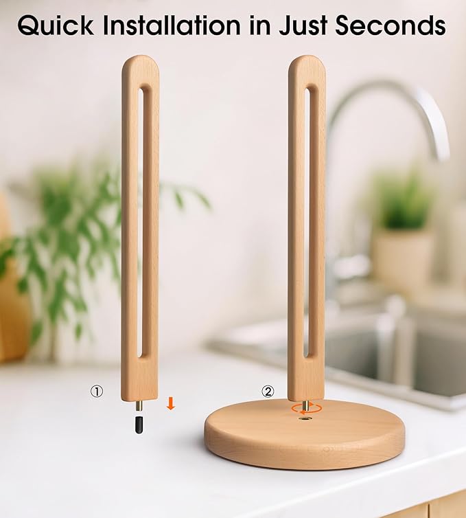 KitchLife Wooden Paper Towel Holder Countertop, 6.5" Jumbo Base, Fits Jumbo Rolls, Large Solid Freestanding Beech Wood Light Wood Paper Towel Dispenser Stand with Non-Slip Base - Image 5