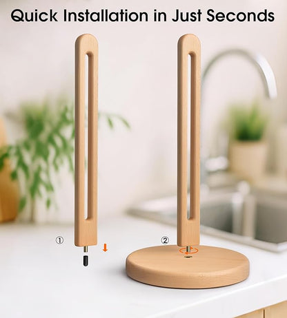 Wooden Paper Towel Holder Stand for Jumbo Roll - Stylish Kitchen Paper Rack Bathroom Towel Roll Stand Organizer, UB, Solid Wood Simply Standing Countertop Paper Roll Holder, Large - Image 2