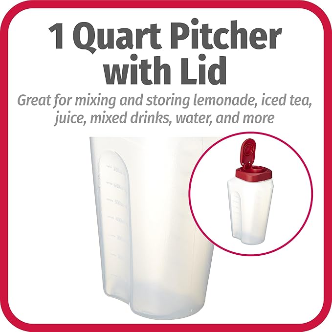 GoodCook 1 Quart Bottle – BPA Free Mixing Pitcher with Lid, Snap Lock Easy Pour Lid, Drink Containers for Fridge, Liquid Storage Container, Jugs for Drinks, Plastic Bottles with Lids - Image 4