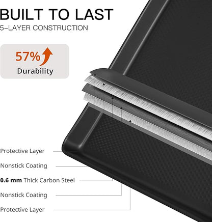 HONGBAKE Jelly Roll Pan 15x10, Cookie Sheets for Baking with Diamond Texture, Baking Sheets Non Stick, Non Toxic Oven Trays for Cooking, Heavy Duty 57% Thicker Carbon Steel, Dark Gray - Image 7
