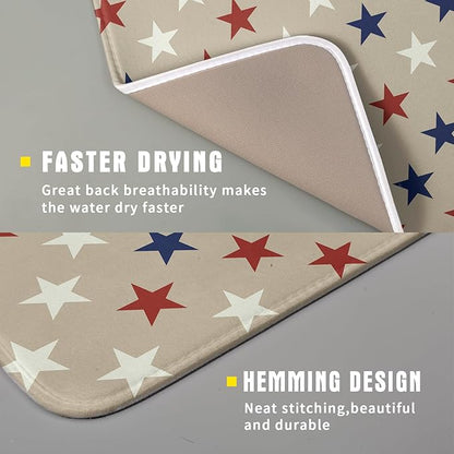 Patriotic July of 4th Blue Red White Star Dish Drying Mat for Kitchen Counter 16x18 Independence Day Absorbent Reversible Microfiber Drying Mats Kitchen Countertop Protector Dishes Drainer Rack Pad - Image 3