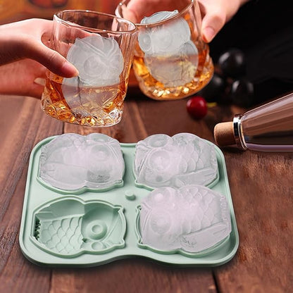 Cute Owl Ice Cube Mold, Owl Shapes Ice Cube Tray, Silicone Ice Mold Fun Shapes, Make 4 Large Owl Ice Balls for Whiskey Cocktails Drinks, Green