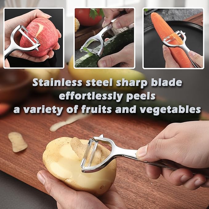 Vegetable Peeler with Bottle Opener, Stainless Steel, Razor-Sharp Blade, Ergonomic Non-Slip Handle, Dishwasher Safe, for Kitchen Peeling Veggie Carrot Fruit Apple