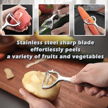Vegetable Peeler with Bottle Opener, Stainless Steel, Razor-Sharp Blade, Ergonomic Non-Slip Handle, Dishwasher Safe, for Kitchen Peeling Veggie Carrot Fruit Apple