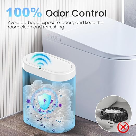 jinligogo 2 Pack 5 Gallon Bathroom Trash Can with Lid, Automatic Motion Sensor White Trash Can, Touchless Slim Waterproof Garbage Bin for Kitchen, Bedroom, Office, and Bathroom - Image 5