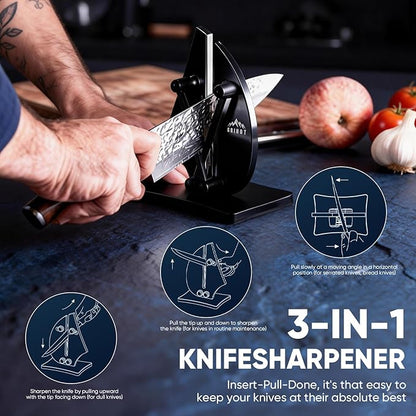 VN3 Professional Knife Sharpener | 3-Action Streamlined Sailboat Design for Effortless Knife Sharpening - The Ultimate Tool for Precision 11 to 21 Degree Angles (Obsidian Color) - Image 3