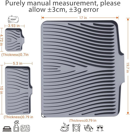 Silicone Dish Drying Mat for Kitchen Counter, Dish Drying Pad, Non-Slip Drain Pad with Built-in Drain, Heat Resistant Stone Drying Mat - Image 2