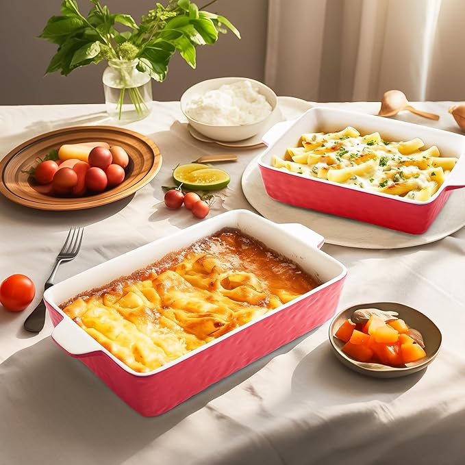 Casserole Dishes for Oven, Ceramic Baking Dishes, Lasagna Pan with Handles, Porcelain Baking Pan Deep, Bakeware for Baking, Cooking, Wedding Gift, Set of 3 (11.6" x 7.8", Red) - Image 8