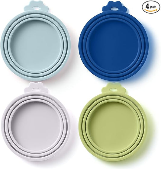 4 Pack Universal Pet Food Can Covers Lids - One fit 3 Standard Size Cans for Cats and Dogs Food Cans - Easy to Clean - Safe Silicone - Ocean Mist