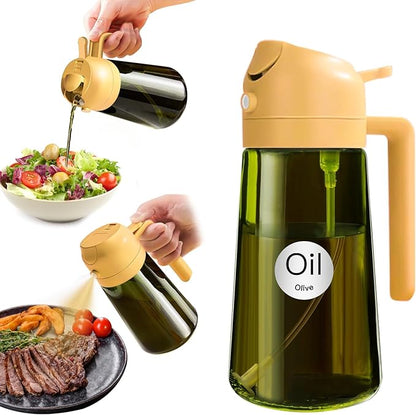 YARRAMATE 16oz/470ml Light-Blocking Dark Oil Sprayer for Cooking, 2 in 1 Olive Oil Dispenser Bottle for Kitchen, Premium Dark Green Glass Oil Bottle, Food-Grade Oil Mister for Air Fryer, BBQ (Orange) by YARRAMATE