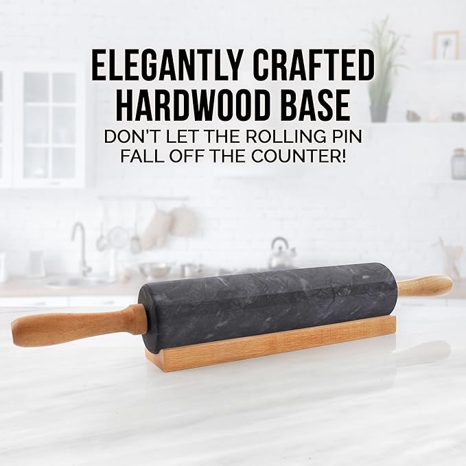 Zulay Kitchen 17-Inch Marble Rolling Pin With Stand - Polished Marble Rolling Pins For Baking - Long Rolling Pin Marble With Beechwood Handle - Non-stick Roller Pin For Baking Pastries, Bread & Pizza - Image 6