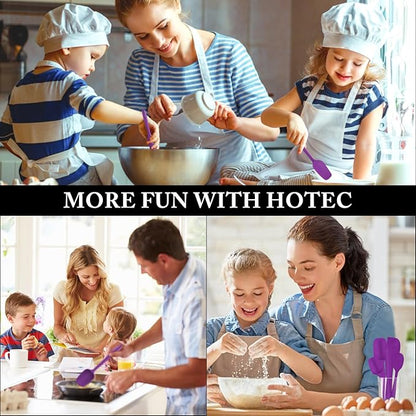 HOTEC 600℉ Heat Resistant BPA-Free Silicone Rubber Spatula Set for Baking, Cooking, and Mixing Non Stick Dishwasher Safe, Purple Set of 5 - Image 6