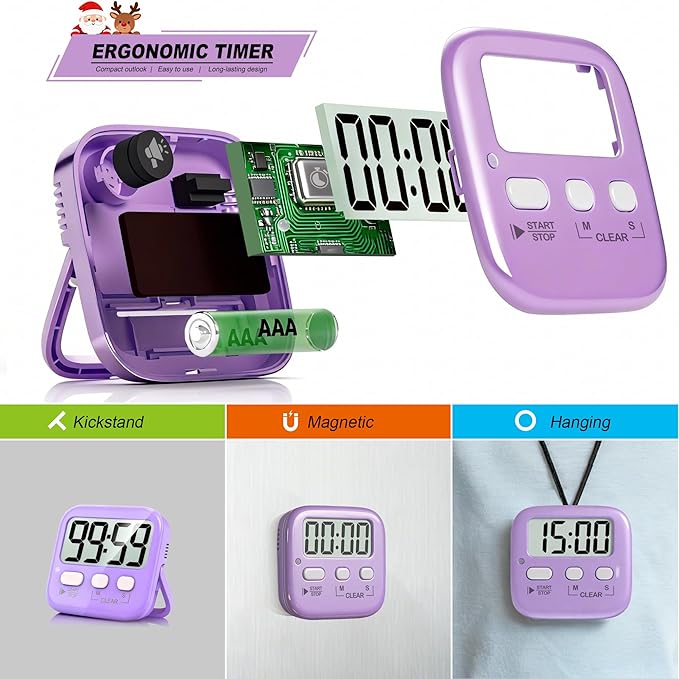 Antonki 2 Pack Digital Timer for Kids, Magnetic Countdown Kitchen Timers for Cooking, Egg, Classroom, Teacher, Exercise, Study, Oven - Battery Included - Image 5
