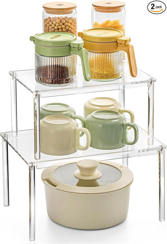 Bobomoment Acrylic Cabinet Organizer, Set of 2 Shelf Organizer, Spice Rack Organizer for Cabinet, Desk Countertop Organizer, Stackable Shelves for Pantry Kitchen Storage and Organization by BobomomentHome