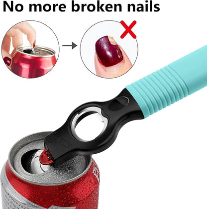 2-Pack Magnetic Beer Bottle Opener & Soda Can Opener, 2-in-1 Bottle Opener and Can Tab Opener Tool for Bartender, Long Nails, Arthritis, Seniors, Silicone Handle with Build in Magnet - Aqua - Image 5