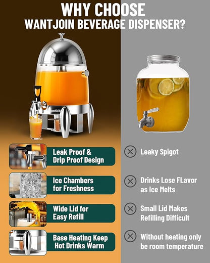 WantJoin Beverage Dispenser With Stand - 3.2 Gallon Drink Dispenser With Ice Core & Fuel Holder, Leakproof Spigot, Visible Container, Drink Dispenser For Cold & Hot Drink Parties Gathering Cafeteria - Image 6