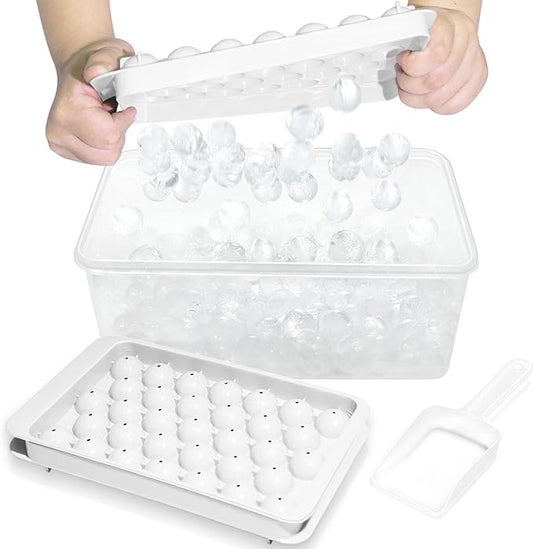 WIBIMEN Ice Cube Tray with Lid and Bin - Round Ice Trays for Freezer with Lid - Ice Cube Trays for Freezer with Ice Container (1"-2PACK White) by WIBIMEN