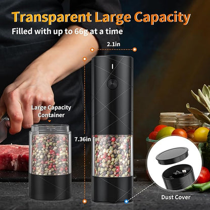 1Pc Electric Salt and Pepper Grinder USB Rechargeable with Warm LED Light, Adjustable Coarseness Lidaop Large Capacity Automatic Salt Pepper Mill Shakers for Kitchen, Restaurant, Outdoor, Black - Image 5