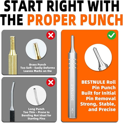 BESTNULE 8 Piece Roll Pin Punch Set, Pin Punch Set, Punch Tools with 1 Tweezers, Made of Solid Material Including Steel Punch and Tweezer, Ideal for Machinery Maintenance