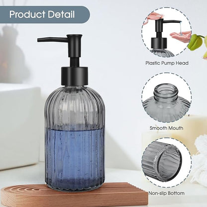 Topsky Glass Soap Dispenser with Plastic Pump, 400ml Liquid Hand Soap Dispenser, Rustproof Pump for Kitchen & Bathroom, Great for Lotions, Essential Oil, Liquid Soaps,Gray - Image 3