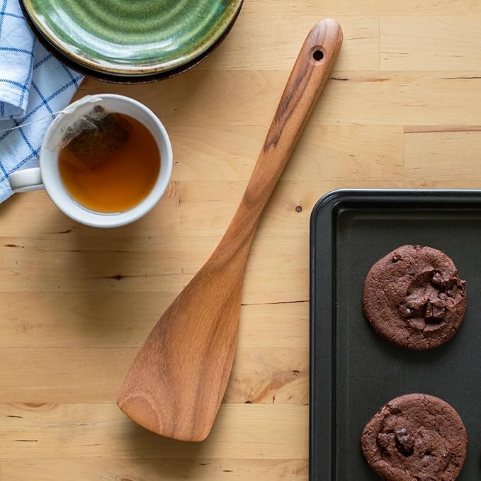 FAAY Teak Wooden Turner, Saute Paddle, Spatula, Compact - XL Size, Healthy and High Moist Resistance for Non Stick Cookware (12 Inch Flat Edge Spatula) - Image 4