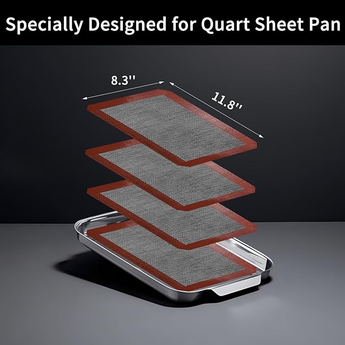 Small Silicone Baking Mats, Set of 4, 11-4/5x8-1/4 Inch Quarter Sheet Size, Non Stick, BPA Free, 1/4 Baking Sheet Pan Liner for Cookies, Macaron, Bread, Pastry, Toaster (Perforated) - Image 2
