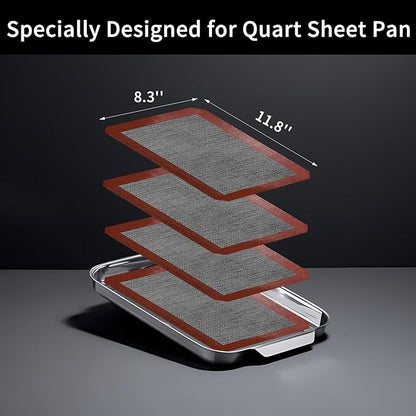 Small Silicone Baking Mats, Set of 4, 11-4/5x8-1/4 Inch Quarter Sheet Size, Non Stick, BPA Free, 1/4 Baking Sheet Pan Liner for Cookies, Macaron, Bread, Pastry, Toaster (Perforated) - Image 2