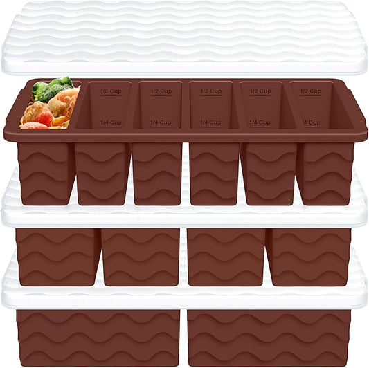 3-Pack Silicone Freezer Trays with Lid,2 Large 2-Cup(500ml)&4 Medium 1-Cup(250ml)&6 Small 1/2-Cup(125ml) Soup Freezer Container Molds,Ice Cube Tray For Meal Prep&Freezing Soup,Stews,Sauces (Iron Red)