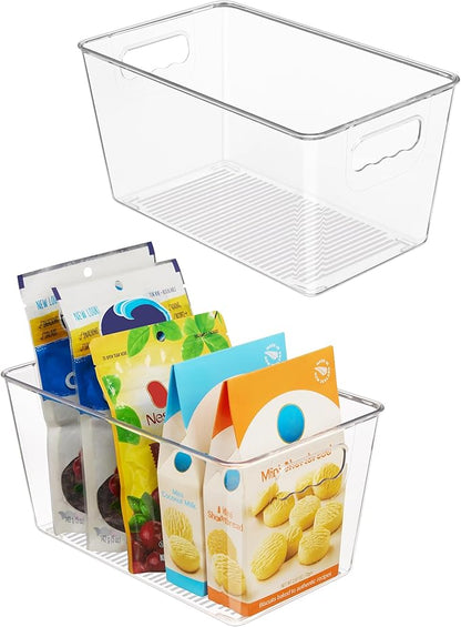 Vtopmart Clear Plastic Storage Bins, 2 PCS Pantry Organizer Bins with Handle for Refrigerator, Fridge, Cabinet, Kitchen, Countertops, Cupboard, Freezer Organization and Storage, Medium by Vtopmart