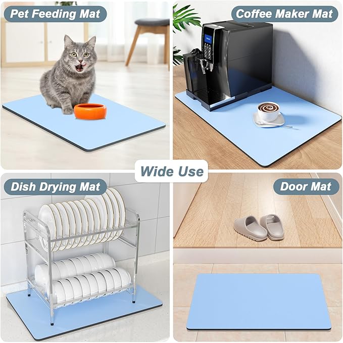 Rnivvi Coffee Mat, 16" x 24" Coffee Bar Mats for Espresso Machine Station Accessories and Organizer, Hide Stain Rubber Backed Absorbent Dish Drying Pad for Kitchen Counter, Cute Bar Decor Pad, Blue - Image 7