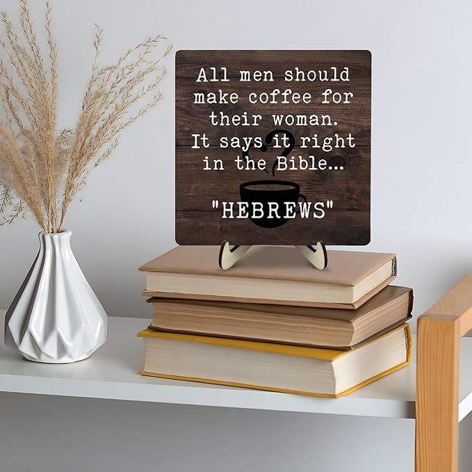 Vintage Coffee Bar Sign Plaque Signs for Coffee Station,Rustic Wooden Java Sign for Kitchen or Farmhouse Cafe Shelf,Fun Gifts for Friends,Dad,Mom 5.9"x5.9" -HEBREWS - Image 8