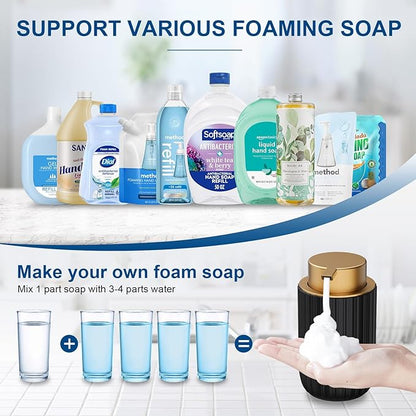 Ceramic Foaming Soap Dispenser, 12 oz Bathroom Foam Hand Soap Dispenser, Refillable Lotion Soap Dispenser with Removable Pump for Kitchen Hand Wash Dispenser, Modern Home Decor (Black)