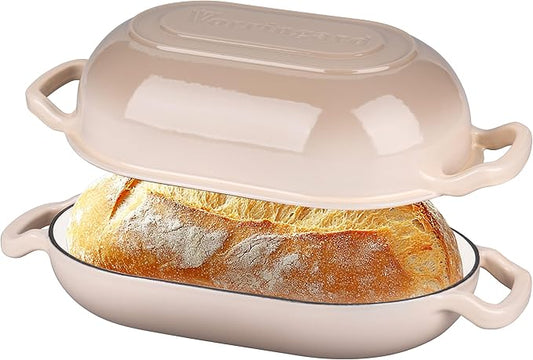 VORRINGARD Enameled Cast Iron Sourdough Bread Oven, Dutch Oven, Loaf Cast Iron Bread Pan for Homemade Bread Baking, Meatloaf Pan with Lid, 5QT, Latte by Unknown