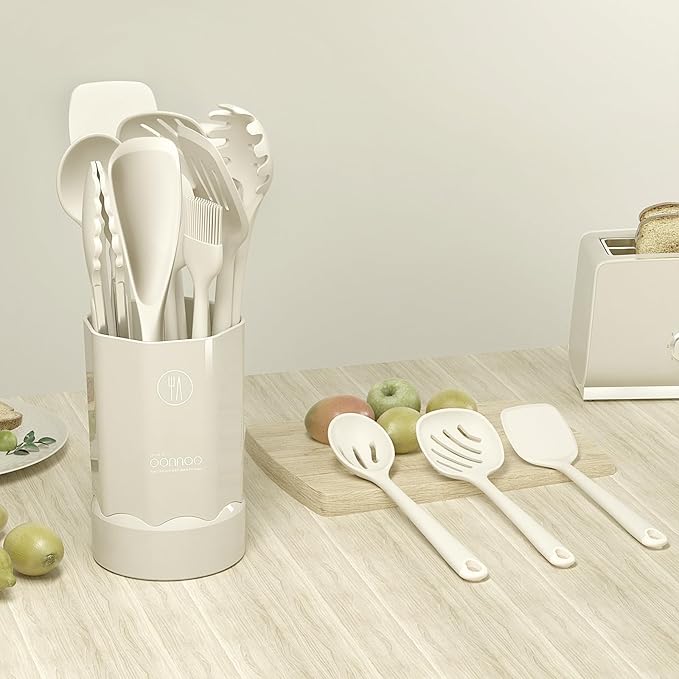 oannao Silicone Kitchen Utensils Set, 600°F Heat Resistant Silicone Cooking Utensils, Spatula, Spoon, Whisk, Tongs, Kitchen Gadgets for Nonstick Cookware, Dishwasher Safe BPA Free (Cream White) - Image 8