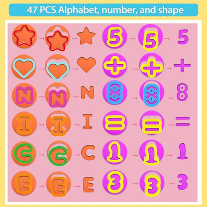 LCY WEDSHI Dough Tool Set, 56 Pcs Dough Tools Sets for Kids Ages 4-8, Dough Accessories Includes Alphabet Numbers Shapes, Cutters Roller, Rolling Pins, Safety Scissors, Plastic Knife - Image 3
