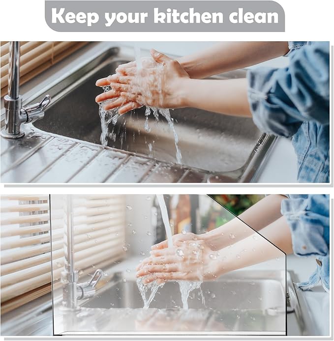 Vesici 2 Pcs Clear Acrylic Sink Splash Guard Freestanding Panel Barrier with Easy Reach Cutaway Kitchen Guard Protective Splatter Barrier for Home Hospital(23.625" Length, 18" Height, 4.5" Base)
