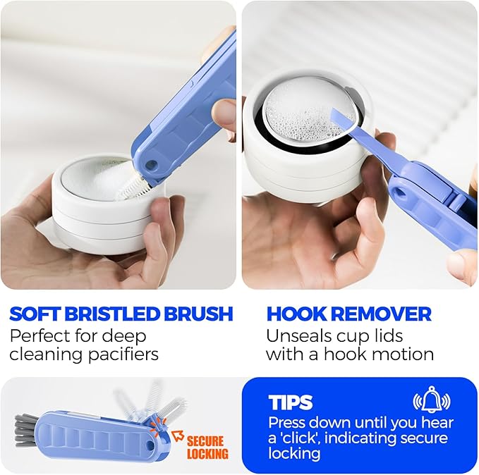 6 Pack Holikme 4 in 1 Cup Lid Cleaning Brush Set with 3 Straws, Multifunctional Bottle Brush, Silicone Cup Lid Gap Cleaner, Durable Bristle Crevice Cleaning Brush, Blue & Yellow & Red - Image 4