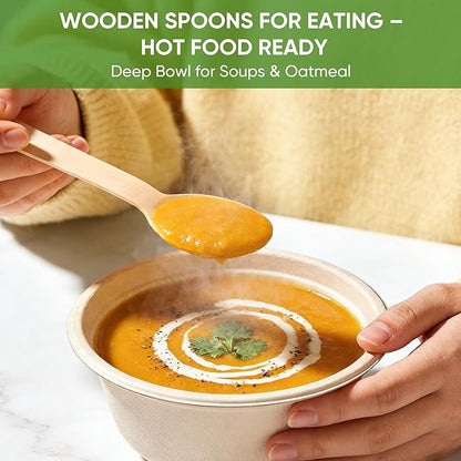 Disposable Wooden Utensils Set, Compostable Utensils, Disposable Cutlery Eco-Friendly Silverware Set for Parties, Catering, Office Lunches-100 PCS 6.2" Spoons