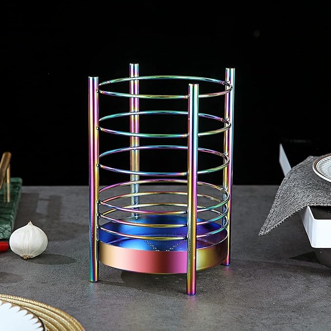 Rainbow Kitchen Utensil Holder for Kitchen Counter, Stainless Steel Utensil Crocks, Rainbow Titanium Coating Utensil Storage Caddy Organizer, Cooking Utensil Holder, Easy Cleaning(Rainbow/7.4''x5.2'') - Image 3