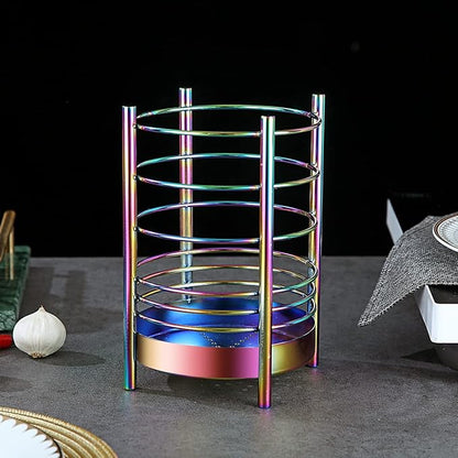 Rainbow Kitchen Utensil Holder for Kitchen Counter, Stainless Steel Utensil Crocks, Rainbow Titanium Coating Utensil Storage Caddy Organizer, Cooking Utensil Holder, Easy Cleaning(Rainbow/7.4''x5.2'') - Image 3
