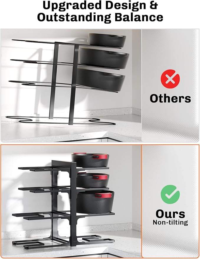 MUDEELA 8-Tier Pots and Pans Organizer under Cabinet, 15.83" Height Heavy Duty Pot Pan Organizer Kitchen Cabinet Organization and Storage, Adjustable Pot Rack for Frying Pan, Cast Iron Skillet, Black - Image 5