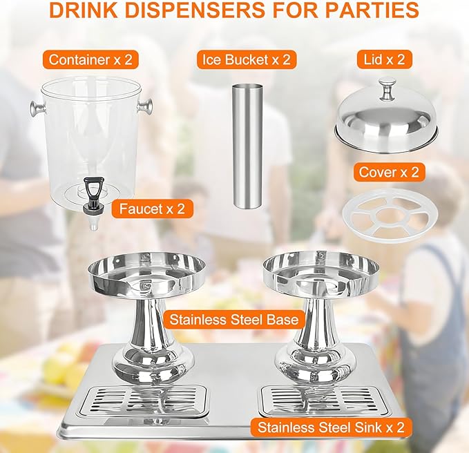 4.4 Gallon Iced Beverage Drink Dispenser, Stainless Steel Water Jar with Stand, Iced Beverage Drink Dispenser for Parties, Commercial Hot Cold Juice, Hot & Cold Drinks - Image 3