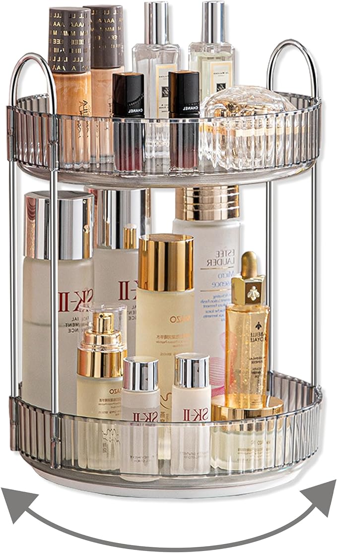 Asayuee 360 Rotating Makeup Organizer for Vanity,Bathroom Countertop Organizer,Spinning Perfume Organizer&Vanity Organizer(Grey-2 Tier) by Asayuee