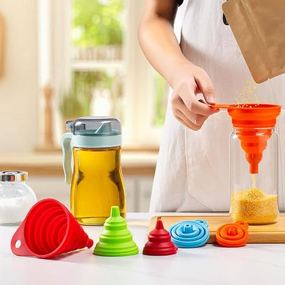 KALAVE Kitchen Funnel Set 6 Pack - Food Grade Silicone Collapsible Funnel, Funnels for Kitchen Use Filling Bottles, Daily Cooking, and Water or Powder Transfer. (Multicolor) - Image 8