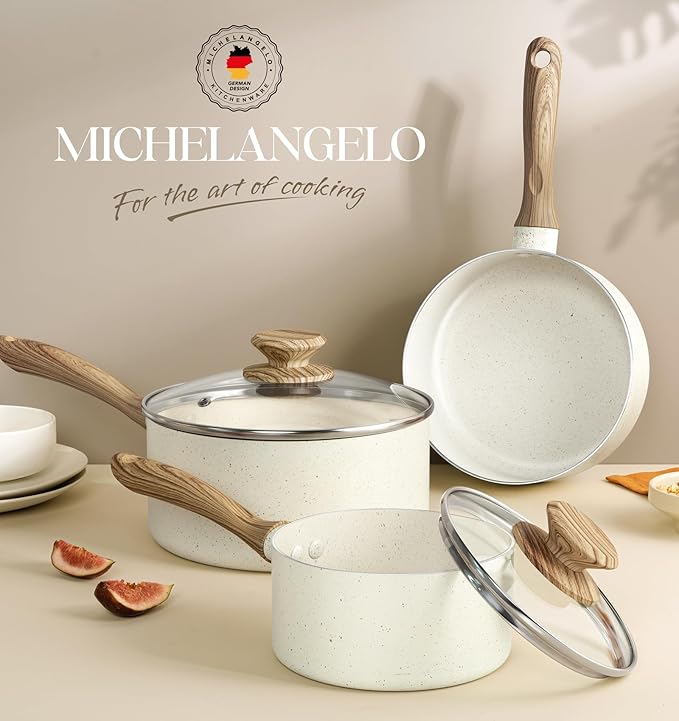 MICHELANGELO 3 Quart Saucepan with Lid, Nonstick Sauce Pan, Small Sauce Pot with Granite Coatings, Bakelite Handle, Dishwasher-Safe, White - Image 6