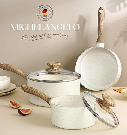 MICHELANGELO 3 Quart Saucepan with Lid, Nonstick Sauce Pan, Small Sauce Pot with Granite Coatings, Bakelite Handle, Dishwasher-Safe, White - Image 6